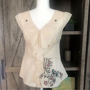 Anthropologie Embroidered cream Floral blouse size small 4